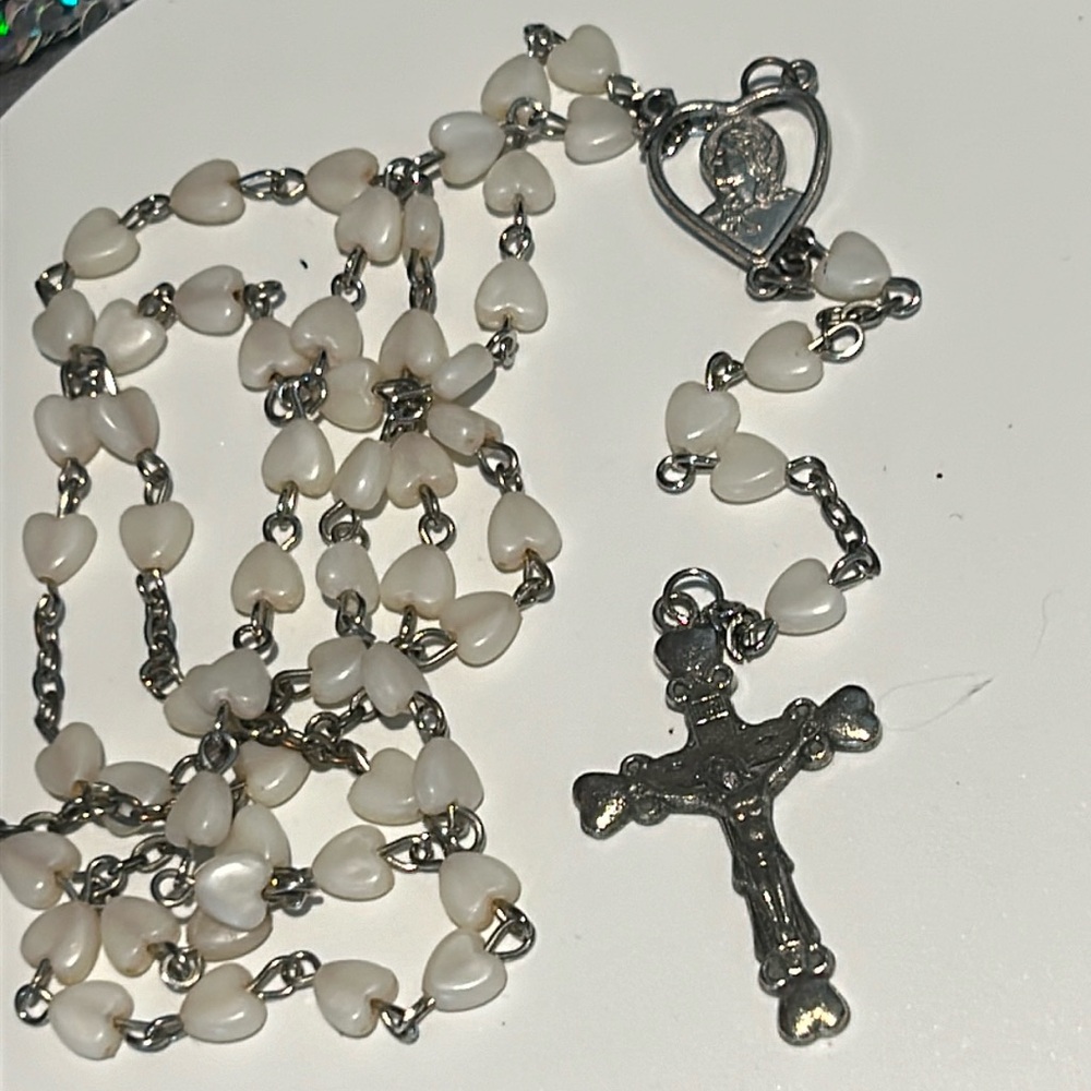 #13 Crucifix With Pale Heart Stones 30 “